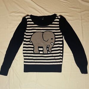 Forever 21 Black and White Striped Sweater with Elephant